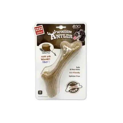 Hueso talla M dog chew wooden antler con madera natural y material sintetico Gigwi