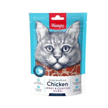 Sushi de pollo y bacalao para gato Wanpy cat chicken jerky & codifish sushi