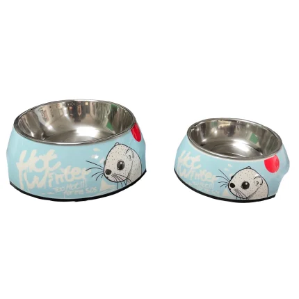 Plato mascota perros y gatos con bowl metalico talla M color celeste