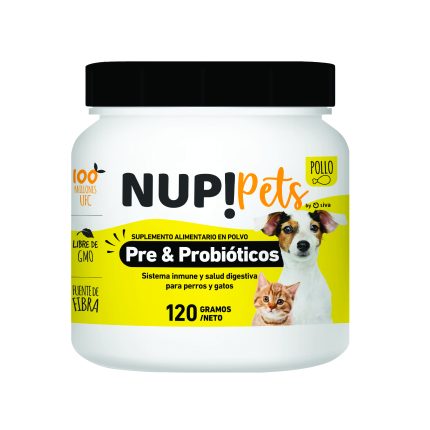 Pre&probiotico sabor pollo para sistema inmune y salud digestiva para perros y gatos Nup!pets