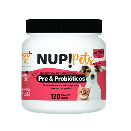 Pre&probiotico sabor salmón sistema inmune y salud digestiva para perros y gatos Nup!pets