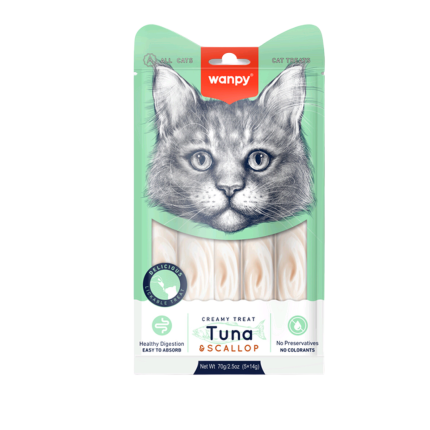 Snack cremoso para gato sabor atún y ostión Wanpy cat creamy tuna & scallop