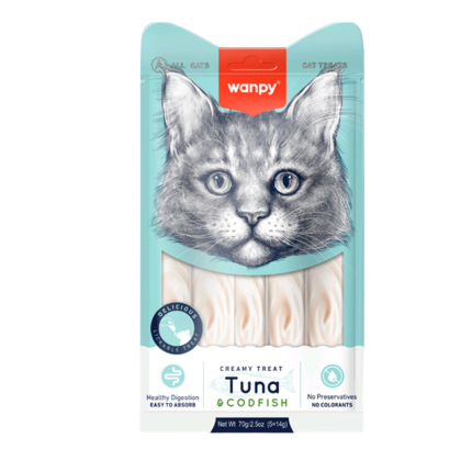 Snack cremoso para gato sabor atún y bacalao Wanpy cat creamy tuna & codfish