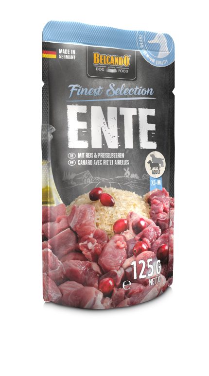 Belcando pato con arroz y arandano sobre 125 gr.