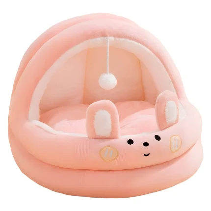 Cama semicerrada para mascotas talla L color rosado