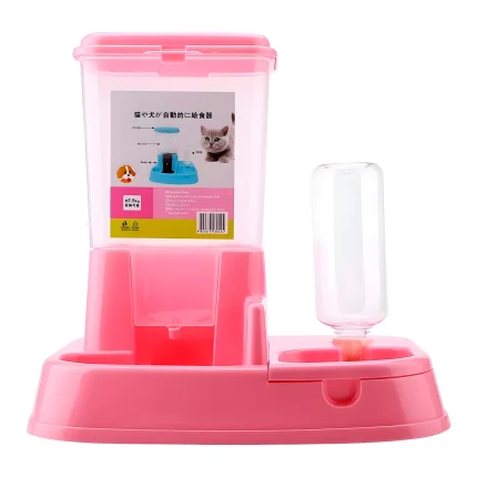 Dispensador de alimento y agua para mascotas color rosado