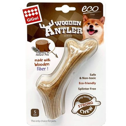 Hueso talla S dog chew wooden antler con madera natural y material sintetico Gigwi