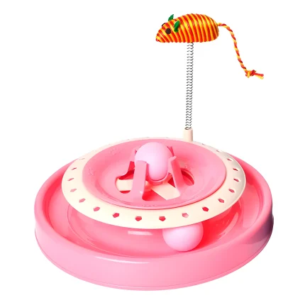 Juguete giratorio de bolas y ratón para gatos color rosado