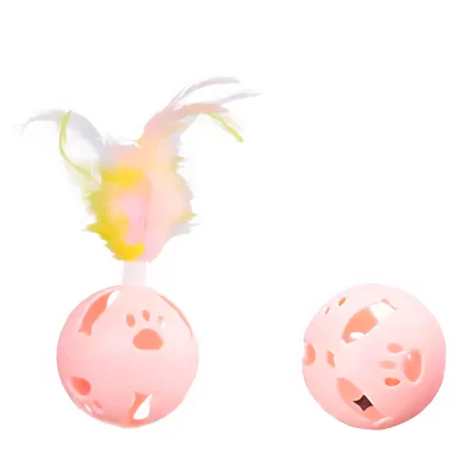 Pelota cascabel con pluma color rosado