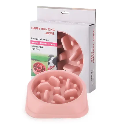 Plato comedero para perro anti ansiedad color rosado
