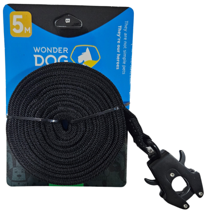 Correa antideslizante para mascotas 5 mts mosqueton tactico color negro Wonderdog