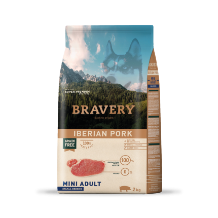 Alimento Cerdo ibérico Adulto raza pequeña 2 kg Bravery iberian pork mini adult small breeds