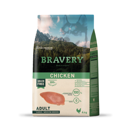 Alimento Pollo Adulto razas medianas y grandes 4 kg Bravery chicken adult large/medium breeds