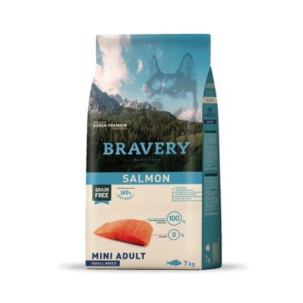 Alimento Salmón Adulto raza pequeña 7 kg Bravery salmón mini adult small breeds