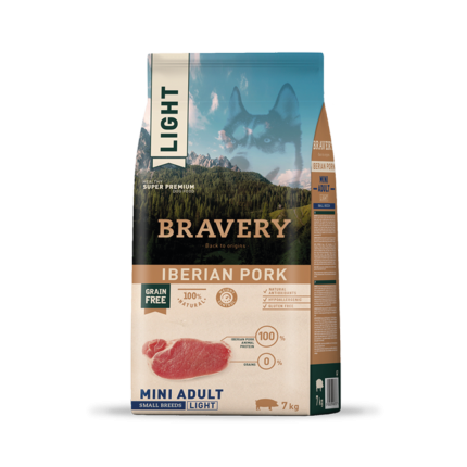 Alimento Light Cerdo ibérico Adulto raza pequeña 7 kg Bravery light iberian pork mini adult small breeds