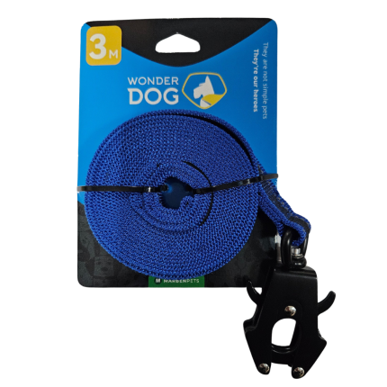 Correa antideslizante para mascotas 3 mts mosqueton tactico color azul Wonderdog