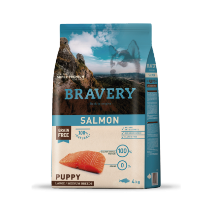 Alimento Salmón Cachorro razas medianas y grandes 4 kg Bravery salmón puppy large/medium breeds