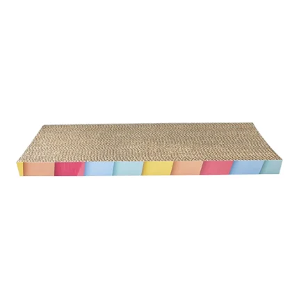 Rascador de piso para gatos de cartón corrugado diseño aleatorio (incluye bolsita de hierba gatera)